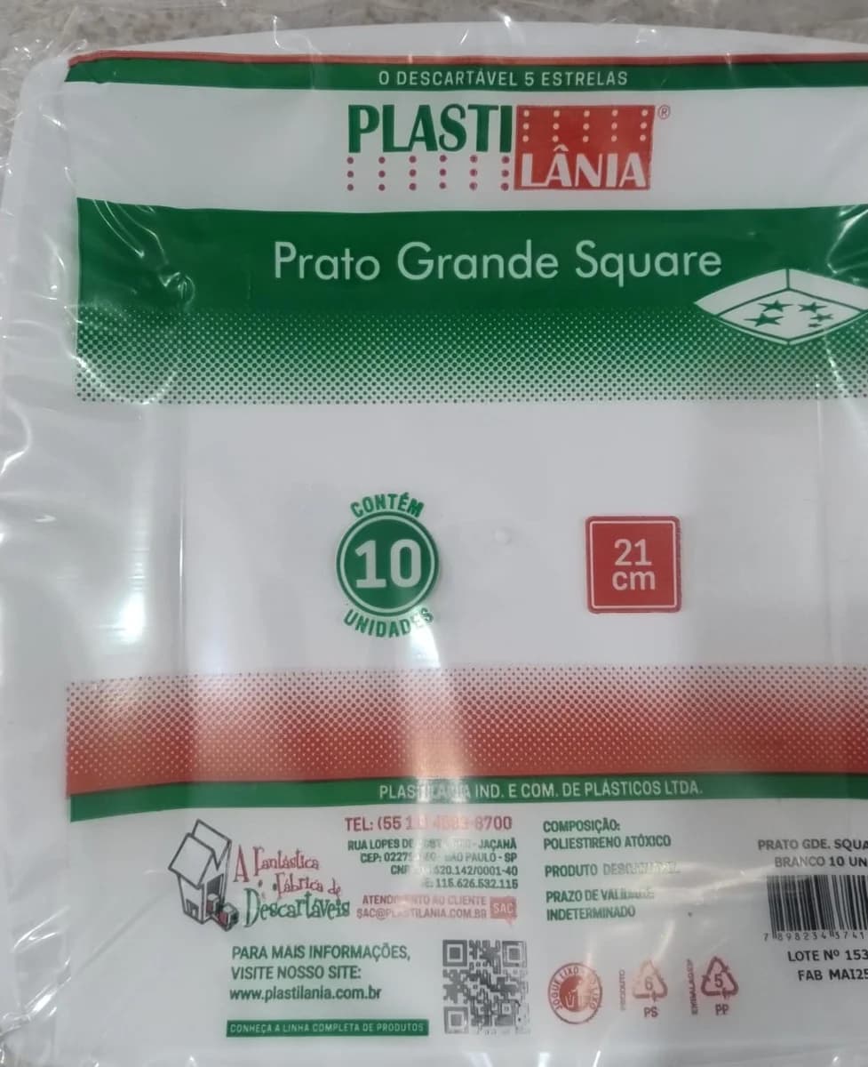 Prato Grande Square Plastilânia 21 cm