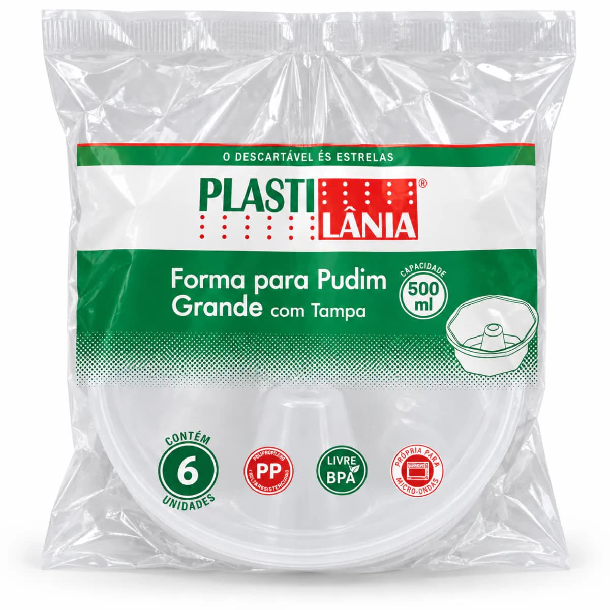 Forma para pudim grande Plasti Lânia com tampa
