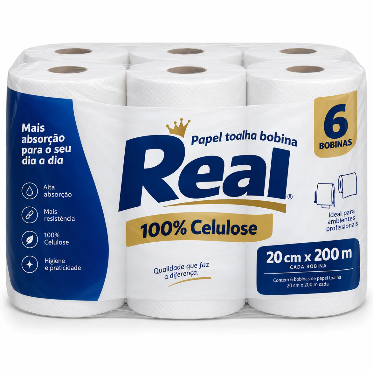 Papel toalha bobina Real 100% Celulose