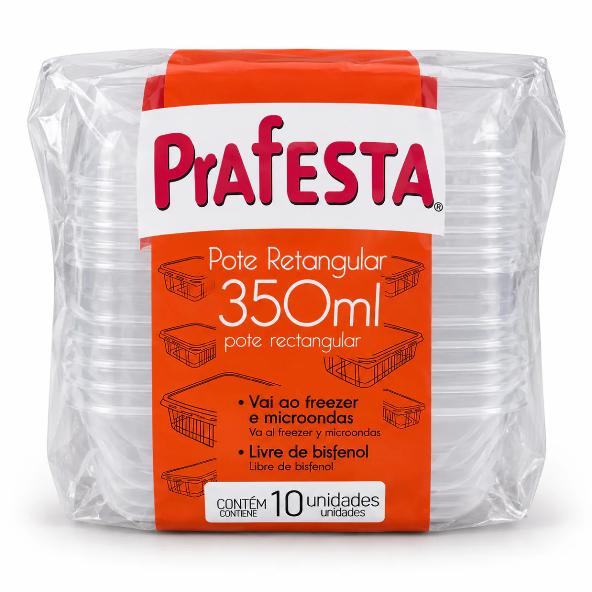 Pote retangular Prafesta 350 ml